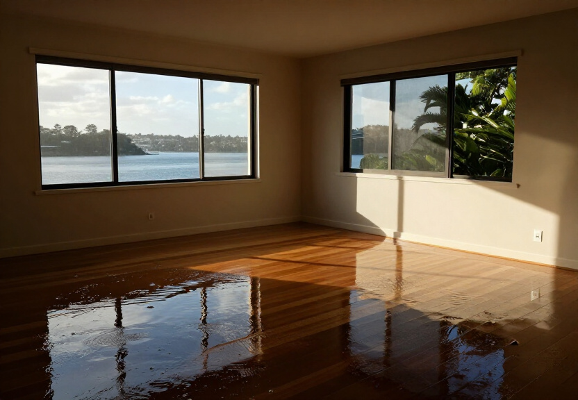 Flooded living room in Annandale before restoration